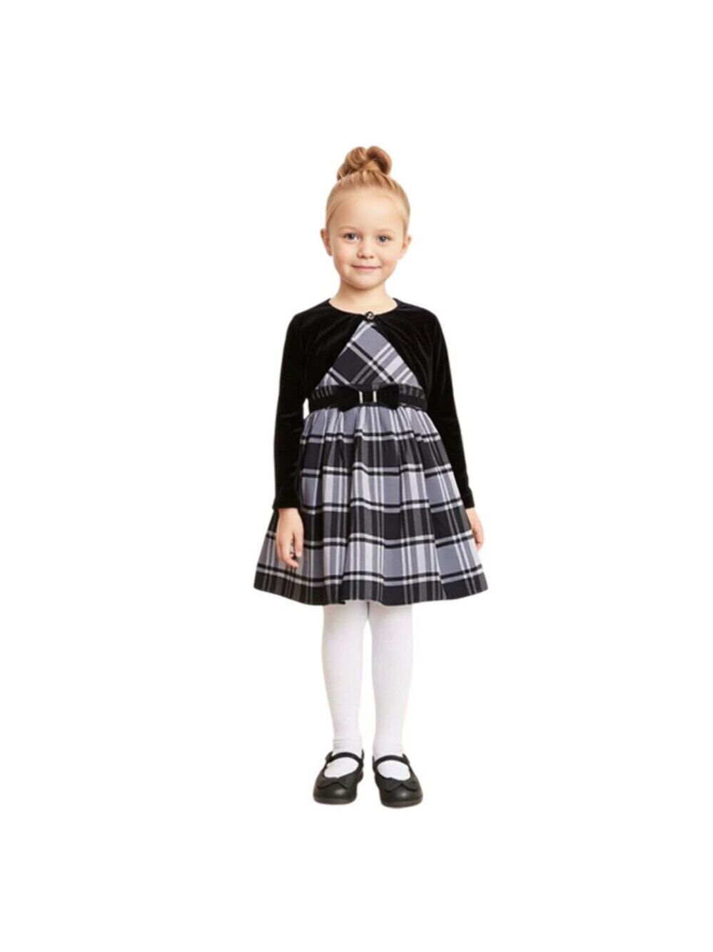 Jona Michelle Special Occasion Black Gray plaid Dress and Velvet Bolero Size 2T